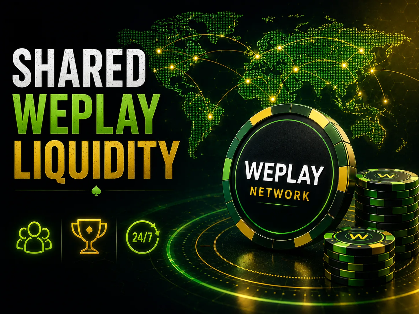 Shared WePlay Liquidity — playing against the entire WePlay Network for more active cash games, larger tournaments and better game selection around the clock